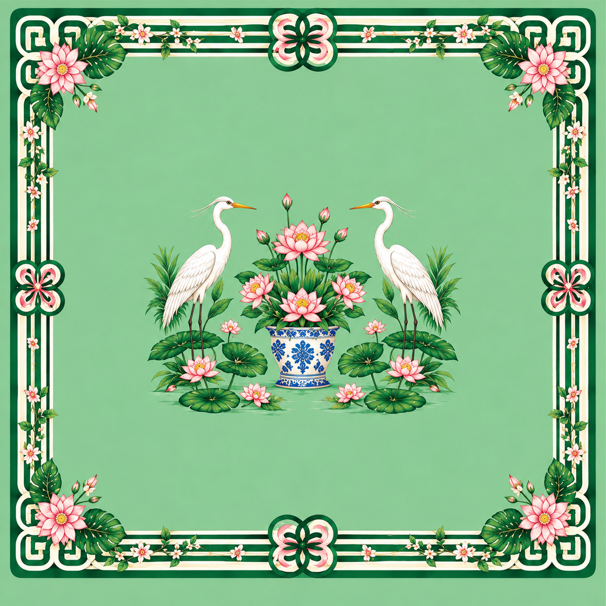 The Lotus Crane Garden Mahjong Mat