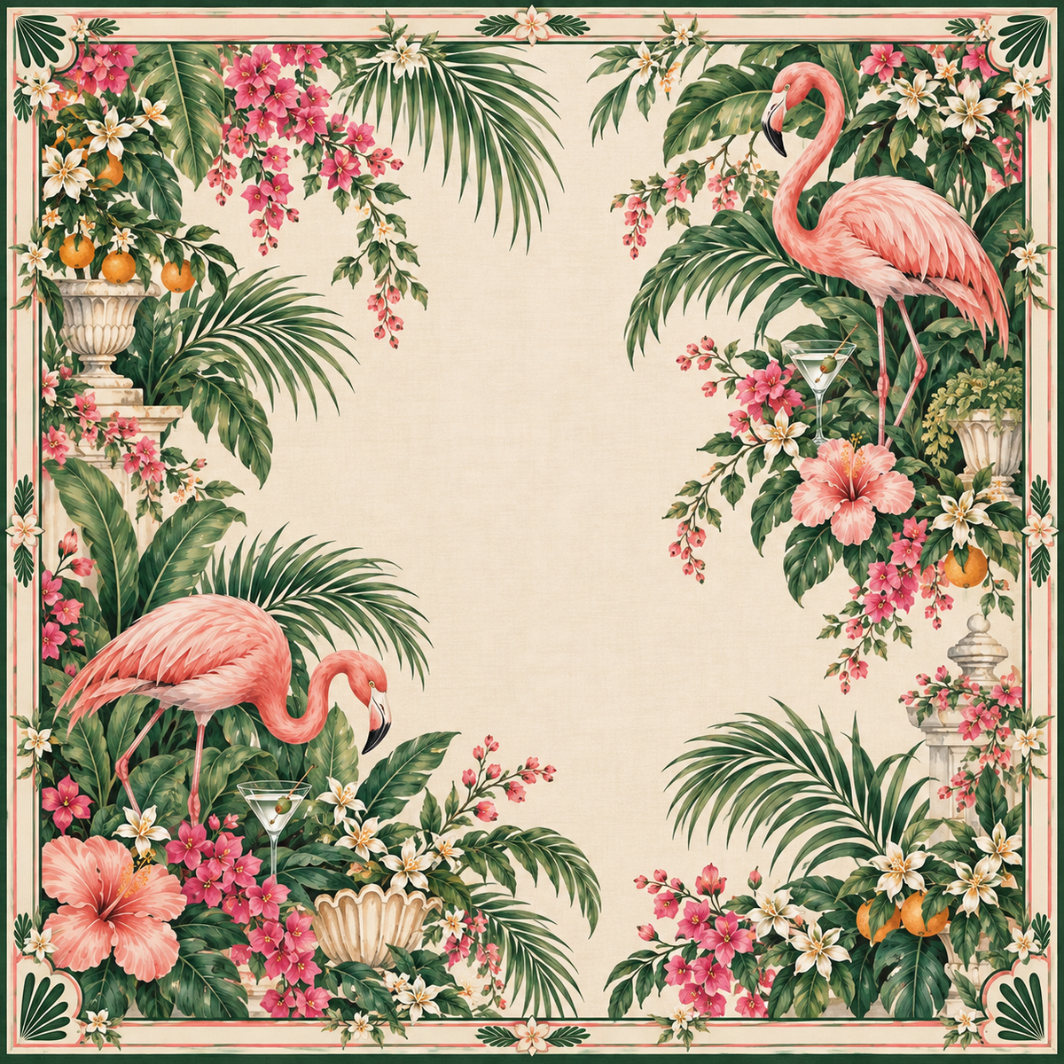 Flamingo Cocktail Garden PalmTiles American Mahjong Mat