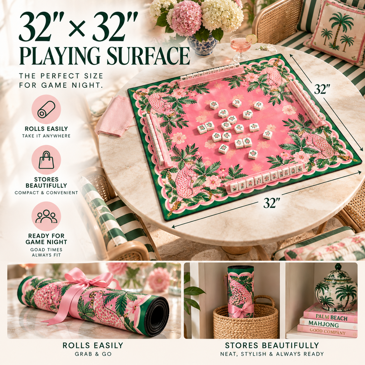 32 × 32 Playing Surface — Rolls Easily, Stores Beautifully, Ready for Game Night
