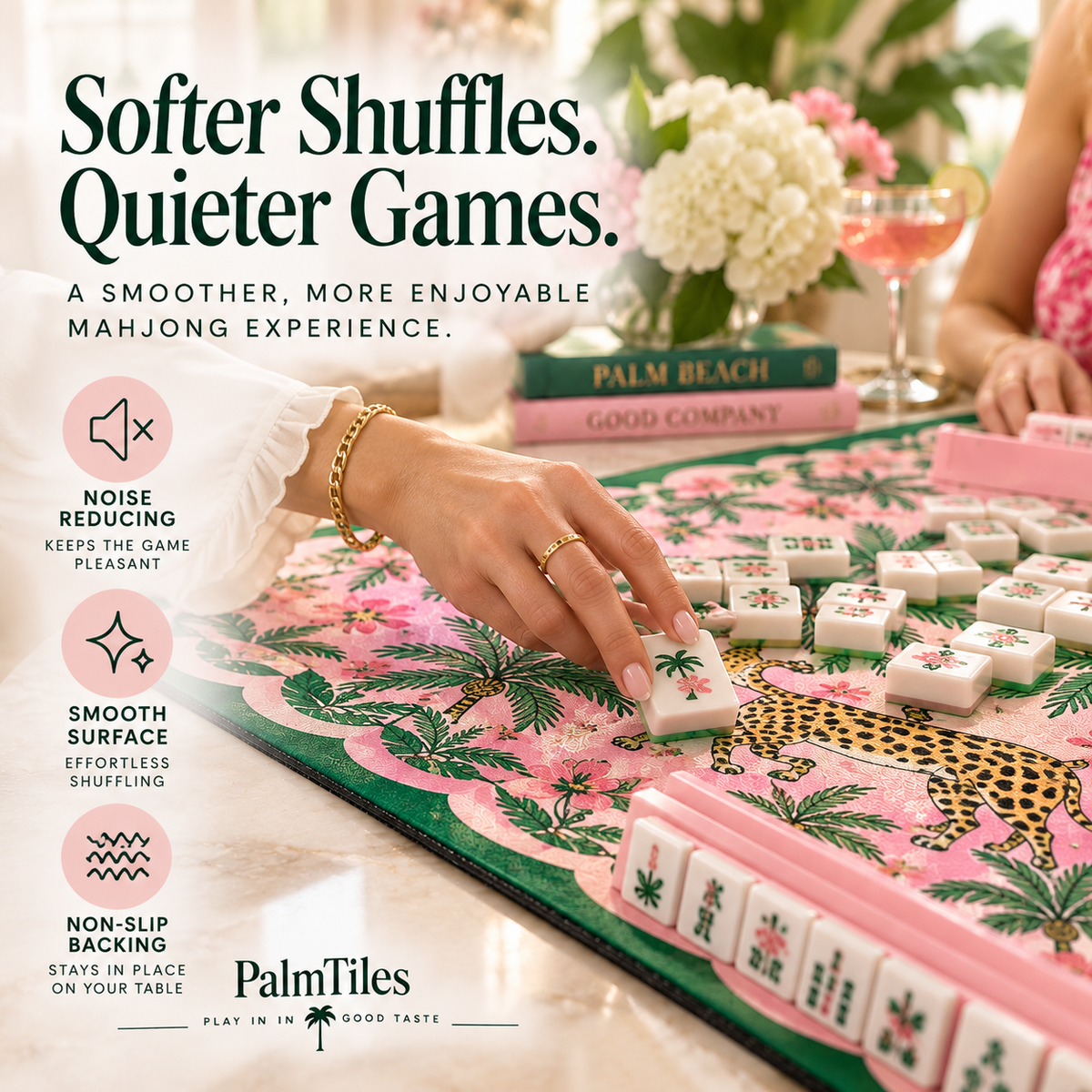 Softer Shuffles. Quieter Games. — Smooth Surface, Noise Reducing, Non-Slip Backing