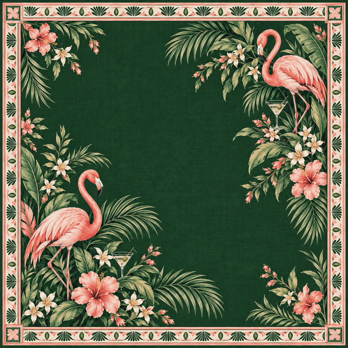 The Flamingo Martini Club Signature PalmTiles American Mahjong Mat